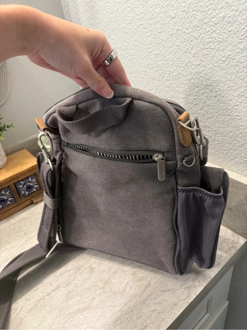 Travelon Gray Canvas Messenger Crossbody Bag
